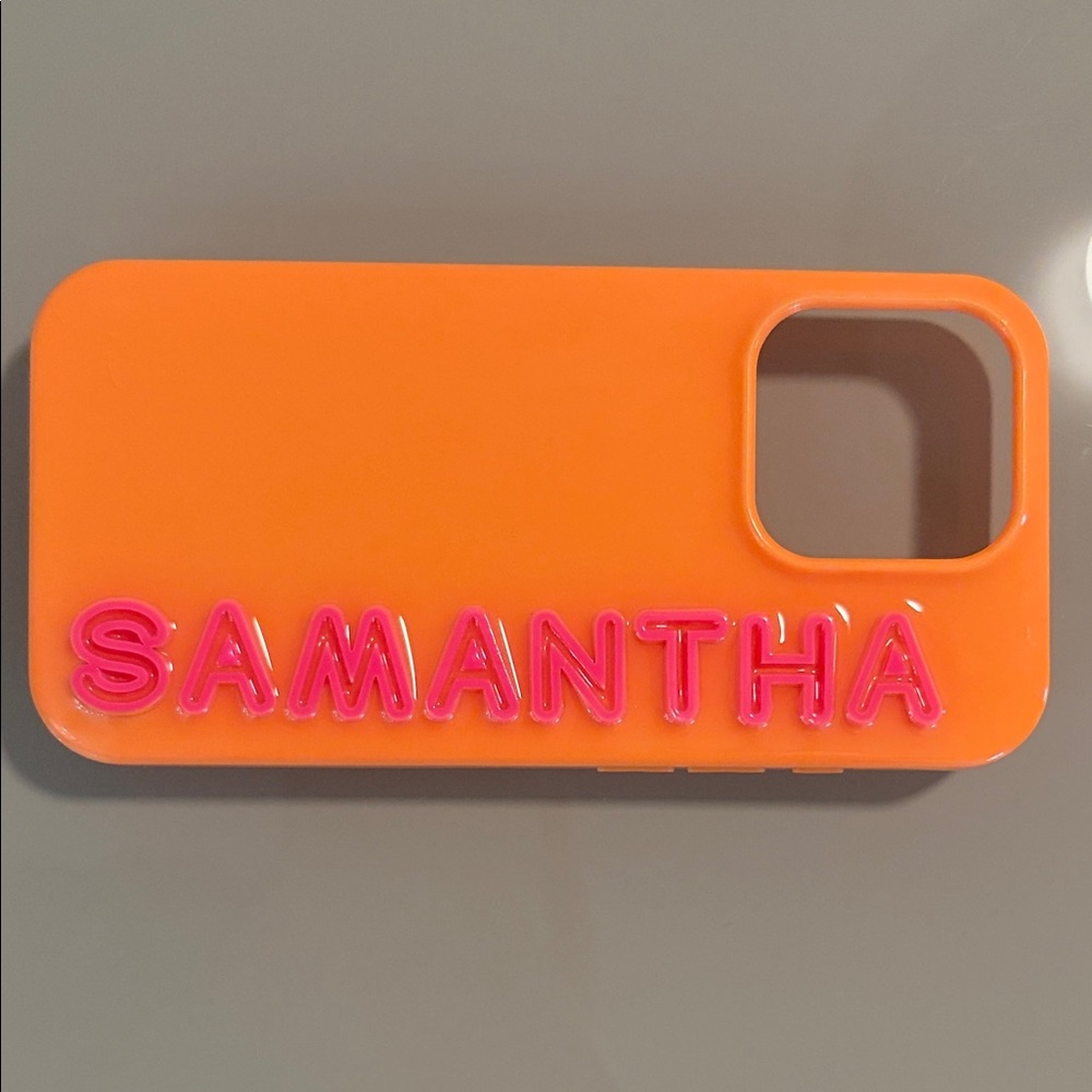 Bauble Bar Personalized Orange Phone Case with Pink Name - Samantha